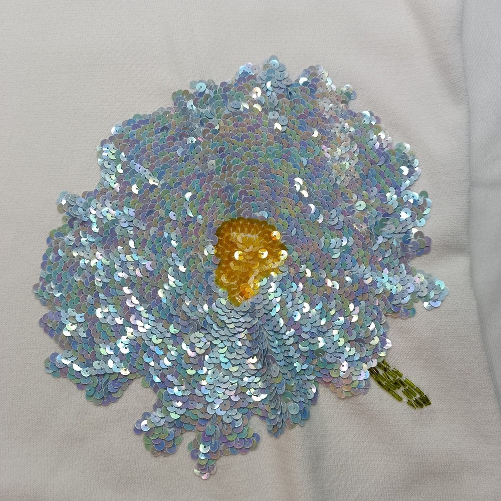 Vtg Bob Mackie Studio Women White Sequin Beaded Flower Knit Top 3/4 Sleeve Large - Picture 5 of 7